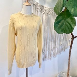 Oscar De La Renta Yellow Cotton Cable Knit Sweater Shirt | Size Large